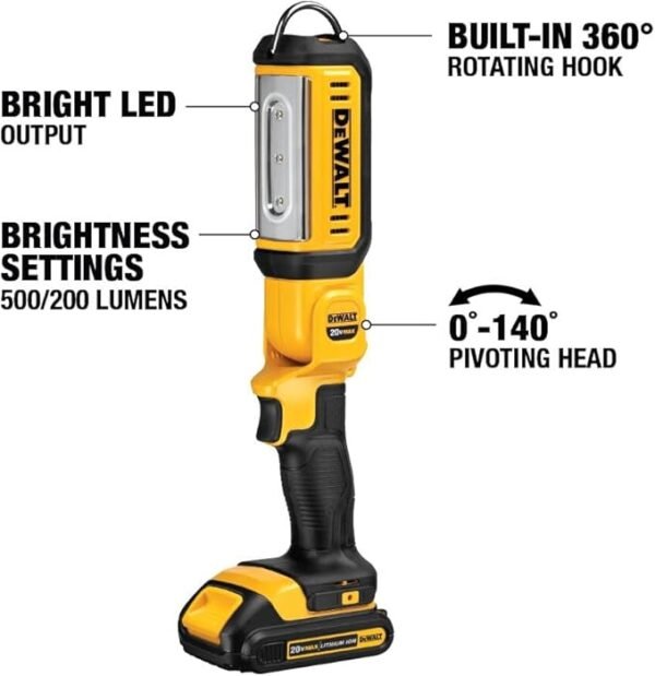 DEWALT 20V MAX LED Work Light, Rechargeable Flashlight, Pivoting Head, Bare Tool Only (DCL050) - Image 2