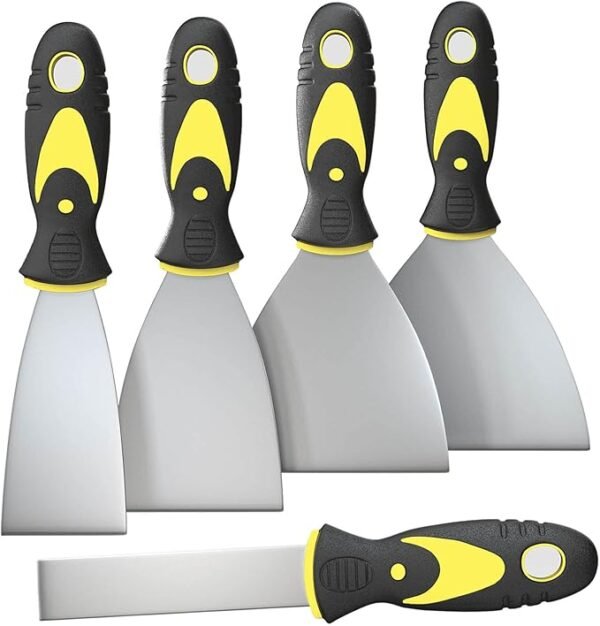 5Pcs Putty Knife, Set, 1\" 2\" 3\" 4\" 5\" Scraper, Spackle Knife, Paint Scraper, Scraper Tool, No Rusting, Perfect For Repairing Drywall, Removing Wallpaper, Mud, Plaster Scraping