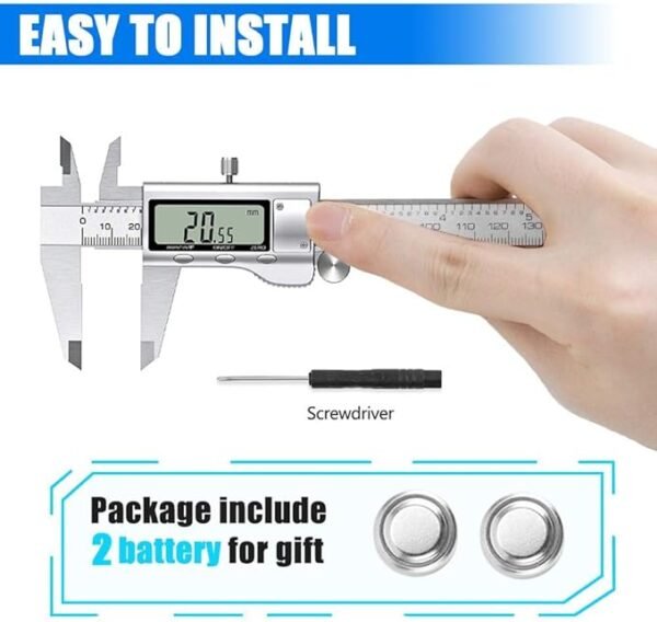 Digital Caliper Measuring Tool, Stainless Steel Vernier Caliper Digital Micrometer with Large LCD Screen, Easy Switch from Inch Metric Fraction, 6 Inch Caliper Tool for DIY/Household - Image 5