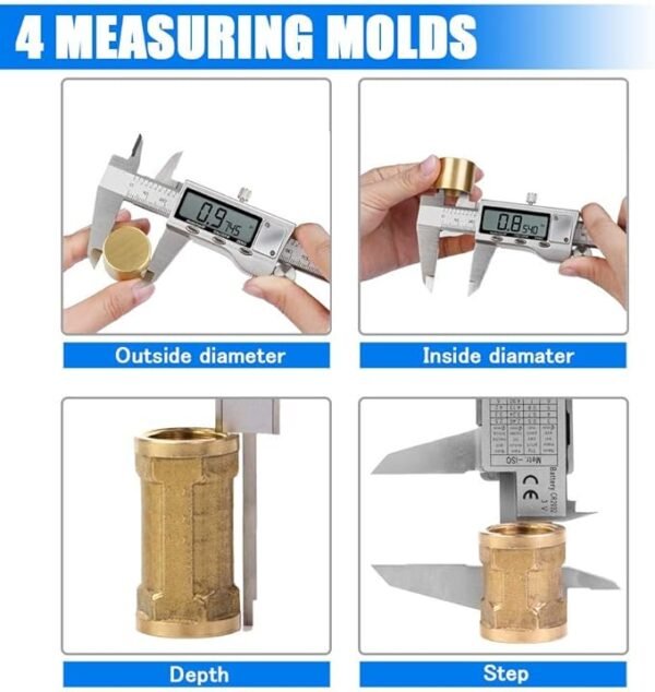 Digital Caliper Measuring Tool, Stainless Steel Vernier Caliper Digital Micrometer with Large LCD Screen, Easy Switch from Inch Metric Fraction, 6 Inch Caliper Tool for DIY/Household - Image 4