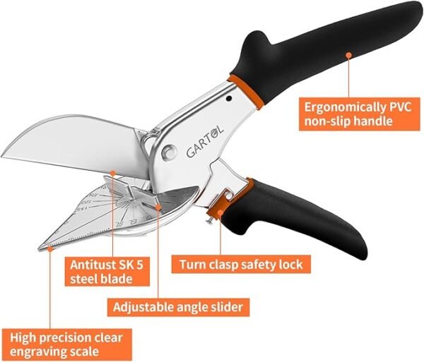 GARTOL Multifunctional Trunking/Miter Shears for Angular Cutting of Moulding and Trim, Adjustable at 45 To 135 Degree, Hand Tools for Cutting Soft Wood, Plastic, PVC, with Replacement blades - Image 2