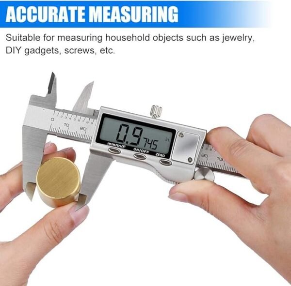 Digital Caliper Measuring Tool, Stainless Steel Vernier Caliper Digital Micrometer with Large LCD Screen, Easy Switch from Inch Metric Fraction, 6 Inch Caliper Tool for DIY/Household - Image 2