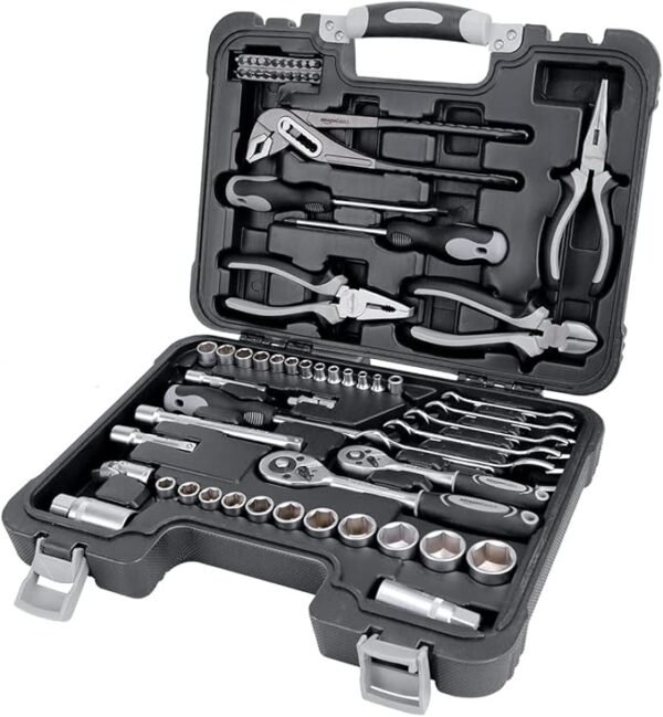 Amazon Basics 65-Piece General Household Home Repair and Mechanic\'s Hand Tool Kit Set, Black