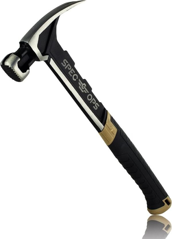 Spec Ops Tools Framing Hammer, 22 oz, Rip Claw, Milled Face, Shock-Absorbing Grip, 3% Donated to Veterans Black/Tan