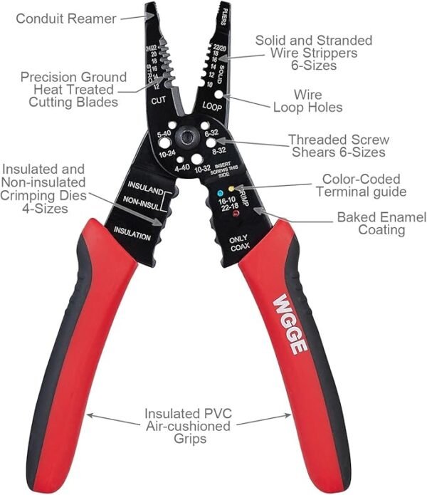 WGGE WG-015 Professional 8-inch Wire Stripper/wire crimping tool, Wire Cutter, Wire Crimper, Cable Stripper, Wiring Tools and Multi-Function Hand Tool. - Image 5