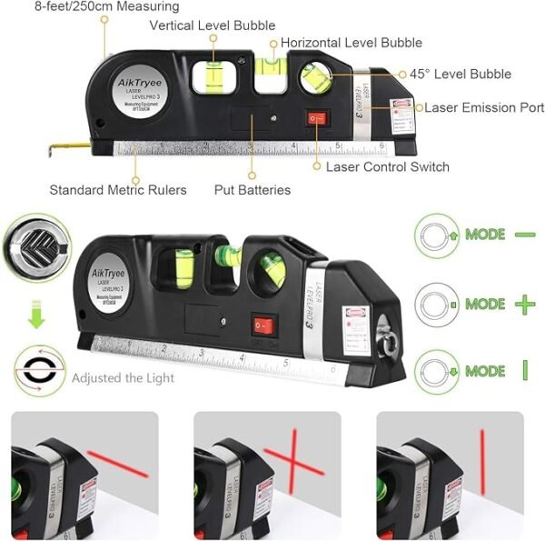 Laser Level Line Tool, Multipurpose Laser Level Kit Standard Cross Line Laser leveler Beam Tool with Metric Rulers 8ft/2.5M for Picture Hanging cabinets Tile Walls by AikTryee. - Image 3