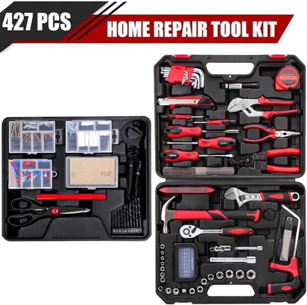 427 Piece Home Tool Kit, Mechanics Tool Set with Drawer Toolbox Storage Case Home Repair Tool Kit - Image 2