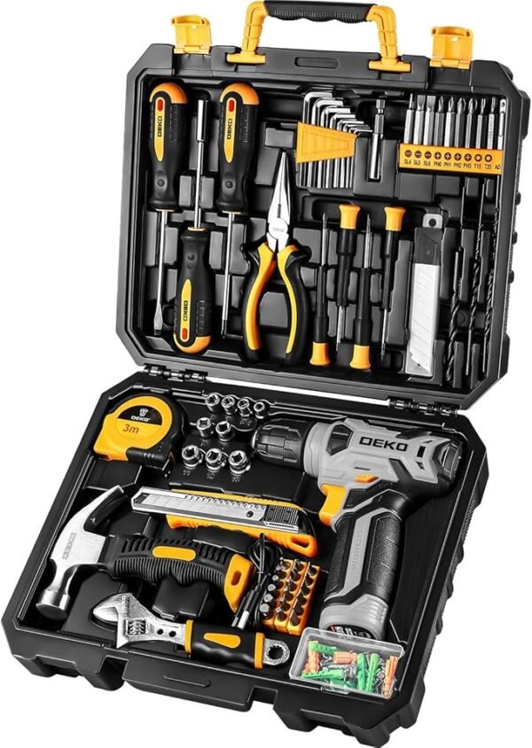 DEKOPRO Tool Set：Tool Kit with 8V Cordless Drill,Tool Box with Drill,Hand Drill Set for Men & Women,Home Tool Kits for House Repair,Handyman,DIY 126 Piece