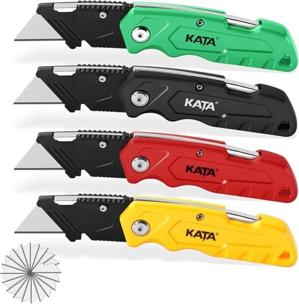 KATA 4-PACK Folding Utility Knife, Heavy Duty Box Cutter with 20pcs SK5 Quick Change Blades, Safety Lock Back Design, Used for Cutting Cartons, Cardboards and Boxes - Image 6