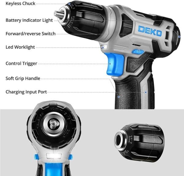 DEKOPRO Drill Set: Tool Set with 8V Blue Cordless Drill, Home Tool Kit with Drill, Hand Tool Kits for Women 126 Piece - Image 4