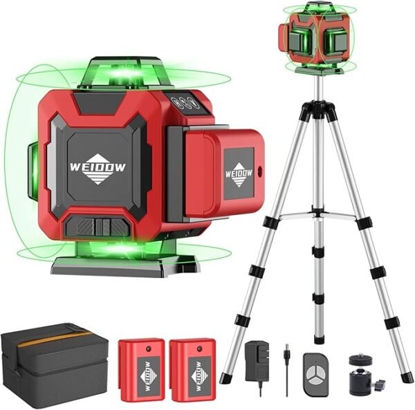 Laser Level 360 Self Leveling with Tripod,WEIDDW 4D Lazer Level,4x360° Cross Line Laser for Construction Project Renovation,Floor Tile, Laser Level Lines Tool with 4800mAh Batteries