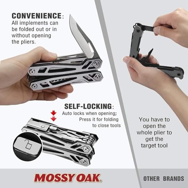 MOSSY OAK Multitool, 21-in-1 Stainless Steel Pocket Knife with Screwdriver Sleeve, Self-locking Pliers with Sheath-Perfect for Outdoor, Survival, Camping, Hiking, Simple Repair - Image 3