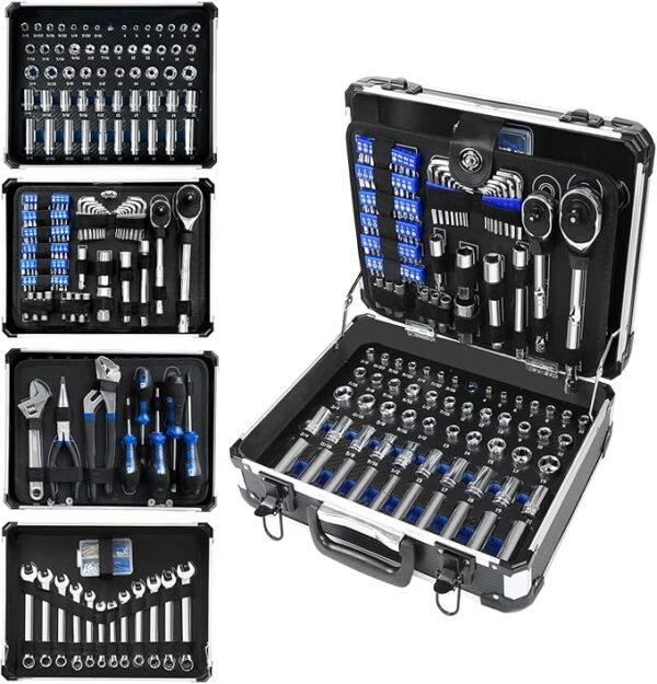 Prostormer Mechanic Tool Set, 240-Pieces Universal Household Auto Repair Tool Kit with Heavy Duty Aluminium Tool Box