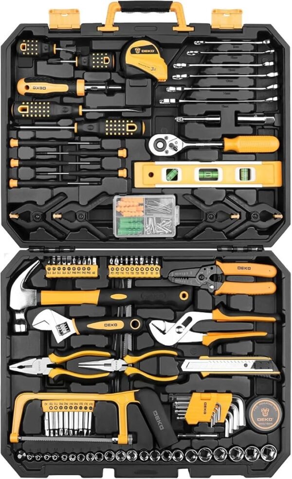 DEKOPRO 228 Piece Socket Wrench Auto Repair Tool Combination Package Mixed Tool Set Hand Tool Kit with Plastic Toolbox Storage Case