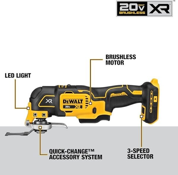 DEWALT 20V MAX XR Oscillating Tool Kit, 3 Speed, With Blades, Battery and Charger Included (DCS356C1) - Image 2