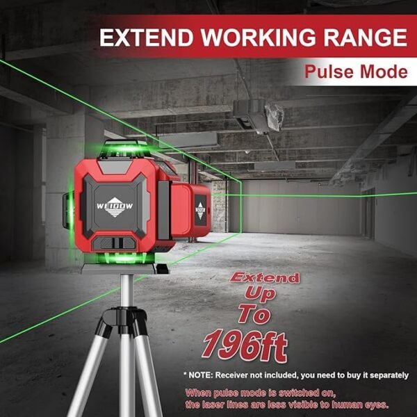 Laser Level 360 Self Leveling with Tripod,WEIDDW 4D Lazer Level,4x360° Cross Line Laser for Construction Project Renovation,Floor Tile, Laser Level Lines Tool with 4800mAh Batteries - Image 4