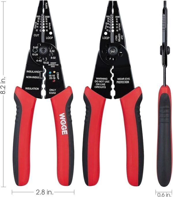 WGGE WG-015 Professional 8-inch Wire Stripper/wire crimping tool, Wire Cutter, Wire Crimper, Cable Stripper, Wiring Tools and Multi-Function Hand Tool. - Image 3