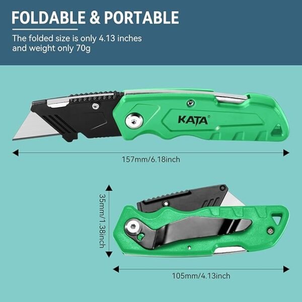 KATA 4-PACK Folding Utility Knife, Heavy Duty Box Cutter with 20pcs SK5 Quick Change Blades, Safety Lock Back Design, Used for Cutting Cartons, Cardboards and Boxes - Image 5