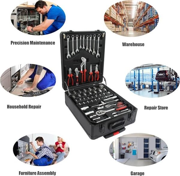 899PCS Tool Set, Household Tool Kit with Rolling Tool Box, Complete Tool Box Set Hand Tool Set with Tool Box, Mechanic Tool Set Rolling Tool Set for Home/Auto Repair Tool Set, Black - Image 4