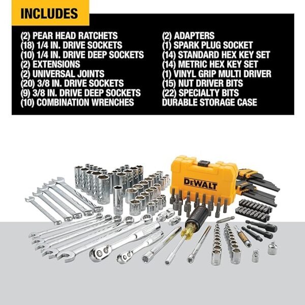 DEWALT Mechanics Tools Kit and Socket Set, 142-Piece, 1/4 & 3/8\" Drive, MM/SAE (DWMT73802) - Image 3