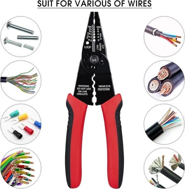 WGGE WG-015 Professional 8-inch Wire Stripper/wire crimping tool, Wire Cutter, Wire Crimper, Cable Stripper, Wiring Tools and Multi-Function Hand Tool. - Image 6