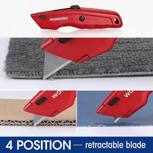 WORKPRO Premium Utility Knife, Retractable All Metal Heavy Duty Box Cutter, Quick Change Blade Razor Knife, with 10 Extra Blades - Image 5