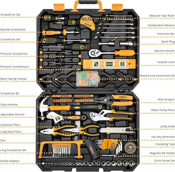 DEKOPRO 228 Piece Socket Wrench Auto Repair Tool Combination Package Mixed Tool Set Hand Tool Kit with Plastic Toolbox Storage Case - Image 2