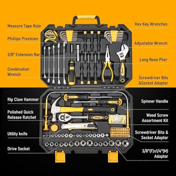 159 Piece Hand Tools Set, Tool Box for Car, General Household Hand Kit, Basic Tool Kit for Home Auto Repair, Plastic Toolbox Storage Case - Image 3