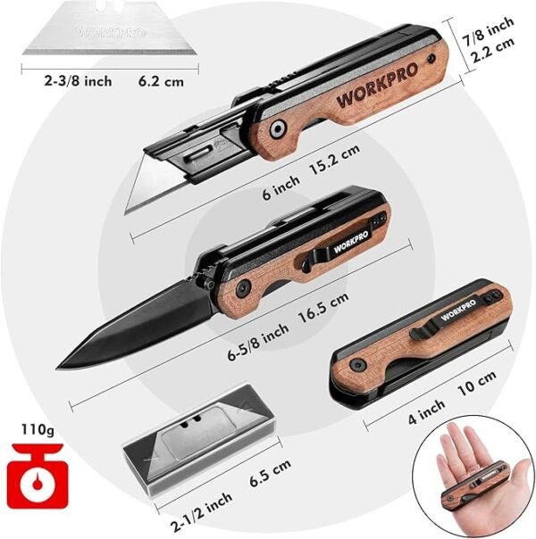 WORKPRO 2-in-1 Folding Knife/Utility Knife - Gifts for Dad, Quick-Change Box Cutter with Belt Clip and Liner Lock, Extra 10 SK5 Blades Included - Image 2