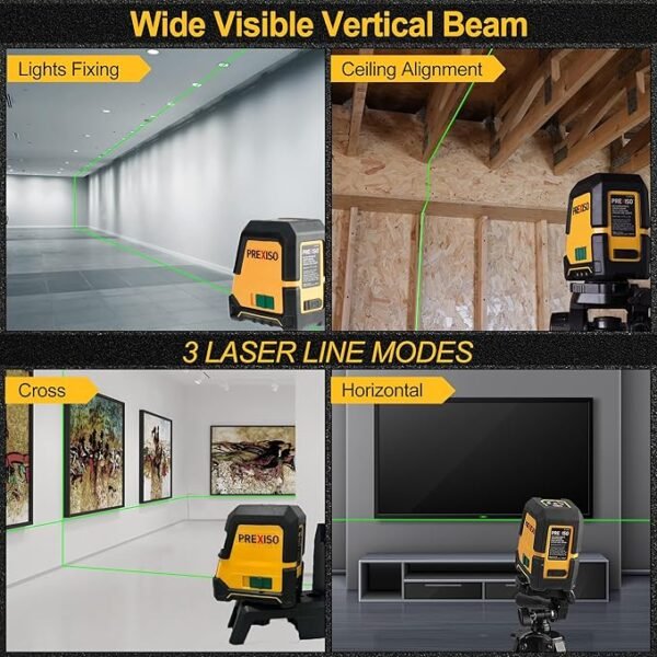 PREXISO Laser Level with Tripod - 100Ft Rechargeable Dual Modules Line Laser, Self Leveling Wide Angle Cross Leveler Tool for Construction, Floor Tile Renovation with Magnetic Base, Target Plate, Bag - Image 2