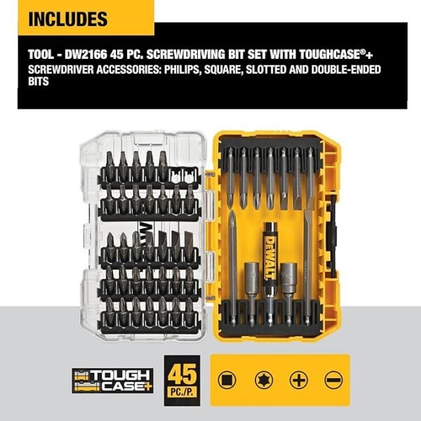 DEWALT Screwdriver Bit Set with Tough Case, 45-Piece (DW2166), Grey/Silver Screwdriving Set with Tough Case - Image 3