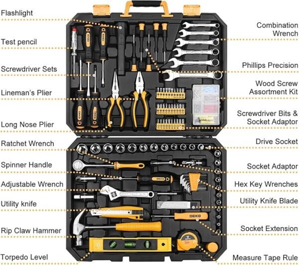 DEKOPRO 208 Piece Tool Set,General Household Hand Tool Kit, Auto Repair Tool Box with Plastic Toolbox Storage Case - Image 2