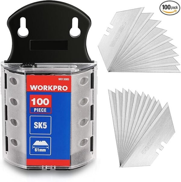 WORKPRO Utility Knife Blades, SK5 Steel, 100-Pack with Dispenser