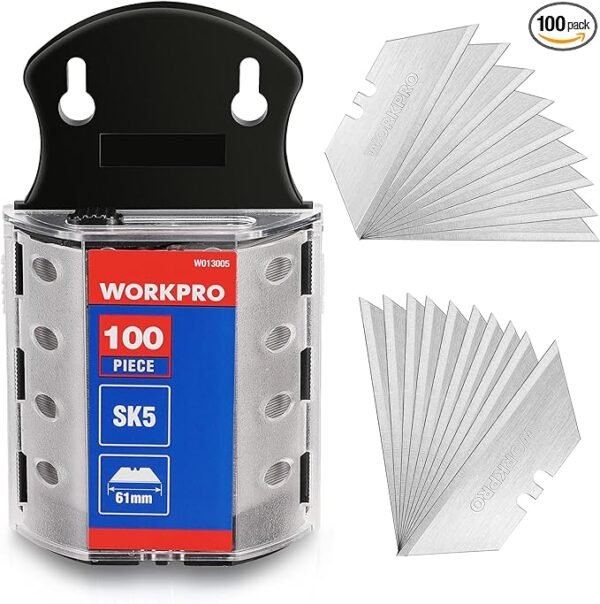 WORKPRO Utility Knife Blades, SK5 Steel, 100-Pack with Dispenser