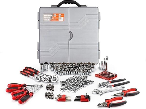 CARTMAN 205 Piece Ratchet Wrench Tool Set 1/4\" & 3/8\" & 1/2\" Drive with SAE/Metric Sockets Kit in Plastic Toolbox - Image 2