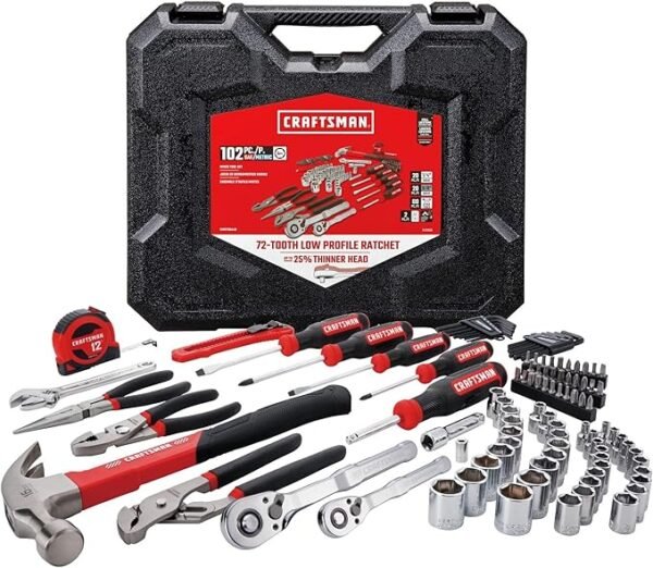 CRAFTSMAN 102-Piece Tool Kit for Home and Car, Durable Hand Tool Set with SAE/Metric Sockets (CMMT99449)