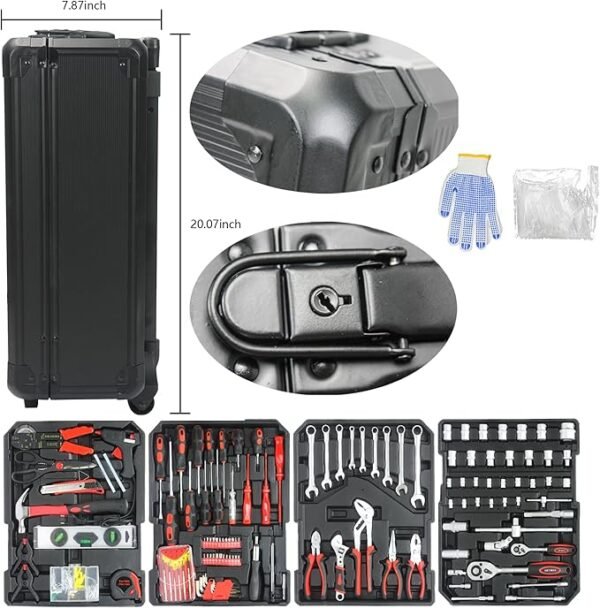 899PCS Tool Set, Household Tool Kit with Rolling Tool Box, Complete Tool Box Set Hand Tool Set with Tool Box, Mechanic Tool Set Rolling Tool Set for Home/Auto Repair Tool Set, Black - Image 3