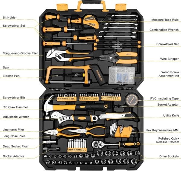 DEKOPRO 198 Piece Home Repair Tool Kit, Wrench Plastic Toolbox with General Household Hand Tool Set - Image 2