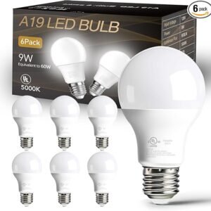 dalattin 6 Pack LED Light Bulbs A19 E26 60 Watt Equivalent Daylight White 5000K Standard Lightbulb, 800 LM, Efficient 9W Energy Saving, Non-Dimmable, 80+ CRI, 120V, UL Listed, for Indoor