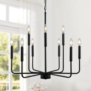 Black Chandeliers for Dining Room Light Fixture Over Table, Modern Farmhouse Chandeliers for Living Room,9-Lights Industrial Metal Candle Lighting Fixtures for Entryway Kitchen Island Foyer