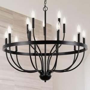 Black Chandelier 15-Light Industrial Iron Candle Chandelier Modern Suspended Farmhouse Chandeliers Pendant Light Fixtures for Dining Room Bedroom Living Room Kitchen Island Foyer E12 Bulb